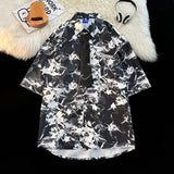 AIDASE  -  Men's Short Sleeved Shirt Tie Unique Contrasting Printed Design Top American High Street Style Male Clothing aidase-shop