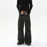 AIDASE  -  Men's Casual Trendy Basic Daily Loose Camouflage Wide Leg Straight Multi Pockets Denim Trousers American New Fashion Jeans Pants aidase-shop