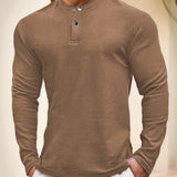 AIDASE  -  Men's Henley Neck Long Sleeve T-Shirt Slim Fit Casual Button-Down Top aidase-shop