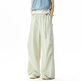AIDASE  -  Korean New Fashion Men Wide Leg Pants Pleated Casual Soild Color Streetwear Drawstring Elastic Waist Trousers Summer aidase-shop
