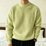 AIDASE  -  Men's Solid Color Knitwear Sweater Spring Autumn Casual Fashion Ribbed Texture Long Sleeve Loose Crew Neck Knit Pullover Sweater aidase-shop