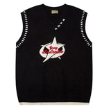 Aidase Mens Sleeveless V-neck Vest Sweater Harajuku Vintage Color Matching Embroidery College Knit Pullover Women Casual Loose Jumpers
