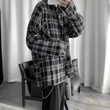 AIDASE  -  Casual Loose Plaid Long Sleeve Shirt Unisex Spring Autumn Fashion Outerwear Classic Grid Pattern Male Female Style Clothing aidase-shop