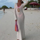 AIDASE  -  Chic Female Solid Tie-up Long Sleeve Hot Robe Dress Sexy Bag Hips Party Dress Women Fishnet Transparent Beach Maxi Dress aidase-shop