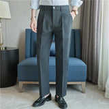AIDASE  -  High-quality thin section semi-elastic waist small straight casual suit pants men's pants aidase-shop