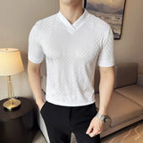 AIDASE  -  Men's Slim V-Neck Spring Summer Stretch Knit Top  Geometric Texture, Breathable Layering Base for Casual & Smart-Casual Outfits aidase-shop