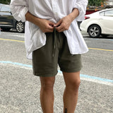 AIDASE  -  Men's Solid Color Loose Simple Basic Trendy Daily Drawstring Knee Length Cotton Shorts Male Summer New Fashion Clothes Trousers aidase-shop
