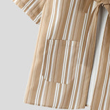 AIDASE  -  Men Shirt Striped Patchwork Lapel Short Sleeve Lace Up Men Clothing Summer Loose Streetwear Fashion Casual Tops Men aidase-shop