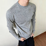AIDASE  -  Pit Strip Design Men's Tees Long Sleeved Casual Knitting Round Collar Tops Slim Solid Color Male T-shirts Summer 9W3224 aidase-shop