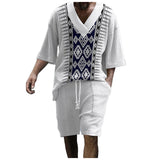 AIDASE  -  Big And Tall Men Suits Mens 3d Printed Shorts Short Sleeve Loose V Neck Shirt Tuxedo For Young Men спортивный костюм мужской aidase-shop