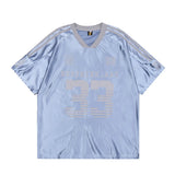 AIDASE  -  American Loose Sports Shirt Unisex V-neck Retro Jersey Short Sleeved T-shirt Men Women's Summer New Shiny Casual Loose Top aidase-shop