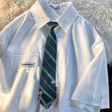AIDASE  -  Academy Style JK Uniform White Shirt Short Sleeved Top Summer Casual Hong Kong Style Japanese Couple Graduation Class Shirt aidase-shop