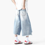 AIDASE  -  Summer New Fashion Men's Jorts Hole Worn-out Design Rough Selvedge Denim Pants Over Knee Length Male Bottoms aidase-shop