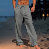 AIDASE  -  Men's Linen Long Pants Summer Beach Shorts Front Pockets Solid Color Breathable Casual Daily Vacation aidase-shop