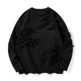 AIDASE  -  Men's Ripped Pullover Loose Trendy Retro Versatile Casual Hem Split Knitted Sweater Sweatshirts Men No Hood aidase-shop