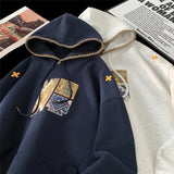 Aidase Korean Street Style Splicing Hoodie Embroidery Pattern Hooded Sweatshirt Men Women Loose Casual Fall Winter New Hoody Pullover aidase-shop