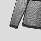 AIDASE  -  Men Off Shoulder Mesh Long Sleeve T Shirt See Through Slim Fit Muscle Tee Nightclub Party Stretch Bodycon Top aidase-shop
