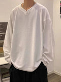 AIDASE  -  Autumn Men's V-neck Long Sleeve T-shirts New Solid Color Jacquard Waffle Pullover Tops High Street Fashion Breathable Tee Shirts aidase-shop