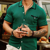 Aidase Men's Casual Business Knitted Polo Shirt Light Luxury Leisure Turn Down Collar Button Short Sleeve Pocket Anti-pilling Knitwear