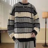 Aidase American style individual striped lazy knit sweater casual sweater autumn and winter trend retro high-end loose top harajuku y2k aidase-shop