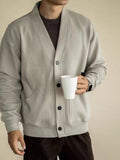 AIDASE  -  European Large V-neck Work Jacket Men's Twill Texture Elastic Long-sleeved Sweatshirt Cardigan Casual Commuting aidase-shop