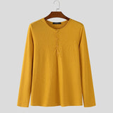 AIDASE  -  Men T Shirt Solid O-neck Long Sleeve Knitted Men Clothing Streetwear 2025 Button Spring Autumn Fashion Casual Tee Tops aidase-shop