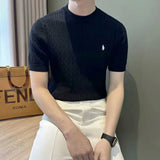 AIDASE  -  Men's Knitted Ice Silk Short Sleeve Polo Shirt round Neck Slim Fit Business Casual Pure Color Summer Breathable Fashion Top aidase-shop