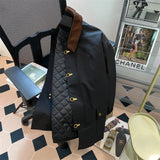 Corduroy Plaid Patchwork Padded Jacket for Men Women  Winter Elegant Retro Thicken Coat Unisex Button Lapel Parkas