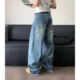 Aidase Vintage Basic Women Jeans Wash Wide Leg Straight Denim Pants Korean Fashion Baggy Casual Harajuku Trousers Autumn Retro
