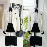 Aidase Men's Suit 2 Pieces White Blazer Black Pants One Button Wide Lapel Business Beads Formal Work Wear Wedding Groom Costume Homme aidase-shop