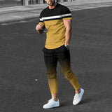 AIDASE  -  Summer Male Loose Casual Printing T-shirt Elastic Waist Pants Set Men Short Sleeve Street Style Pullover Tee Sweatpants Homme aidase-shop