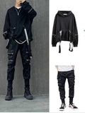 Aidase Men's Sets Black Hoodies+Pants Punk Graphic Zipper Hooded Sweatshirts Cargo Pant Men Oversized Loose Streetwear Suits