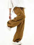 AIDASE  -  100% Cotton Men Cargo Pants Japanese Hip Hop Vintage Wide Leg Straight Regulate Trouser Leg Big Pocket Y2K Drawstring Bloomers aidase-shop