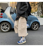 AIDASE  -  Japanese Streetwear Beige Cargo Capri Pants Women Harajuku Hippie Pockets Oversize Wide Leg Trousers Jogging Summer aidase-shop