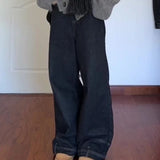 Aidase American retro high street women jeans y2k fashionable leg design washed high waist slimming wide leg pants