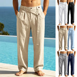 AIDASE  -  Men Casual Linen Wide Leg Pants Cross Waist Design Loose Long Trousers Summer Breathable Beach Vacation Streetwear aidase-shop