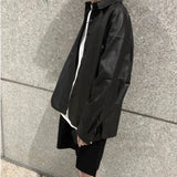 AIDASE  -  Unisex Leather PU Shirts High Street Men Women American High-end High-street Long-sleeve Loose Couple Jackets Preppy aidase-shop
