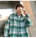 Green Woolen Plaid Shirt Coat Men's Loose Korean Thickened Long Sleeve Male Casual Blouses Unisex Fashion Clothing aidase-shop
