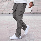 AIDASE  -  Streetwear Men's Loose Cargo Pants Stylish Multi Pockets Side Button-up Slit Trousers Spring Autumn Casual Mens Straight Pants aidase-shop