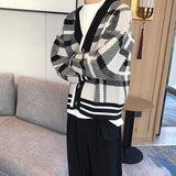 Aidase Autumn Men's Luxury Knitted Plaid Printed Buttons Cardigan Sweater Long Sleeve Streetwear Leisure Coat Fashion Check Knitwear aidase-shop