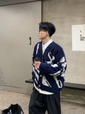 Aidase Men's Clothing V Neck Blue Cardigan Graphic Knit Sweater Male New Aesthetic Meme Maletry Large Big Size Korean Fashion aidase-shop