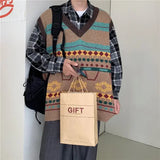 Aidase Waistcoat Korean Fashion Knit Vests for Men Popular Clothes Sleeveless Reviews Sweater Man Harajuku Loose Fit Aesthetic New In