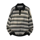 AIDASE  -  Autumn Winter New Fashion Men’s Striped Casual Trendy Turn-down Collar Long Sleeve Button Pullover Polo Shirts Male Clothes Tops aidase-shop