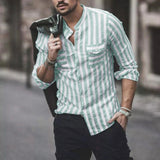 AIDASE  -  Fashion Classic Fit Men'S Button Down Shirt Mens Fashion Casual Striped Pocket Long Sleeve Shirt Top Shirts For Man 셔츠 aidase-shop