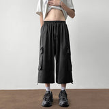 AIDASE  -  Japanese Fashion Multi-pocket Cargo Shorts Men Korean Style Trendy Summer Casual Loose Washed Straight Cropped Pants Aesthetic aidase-shop