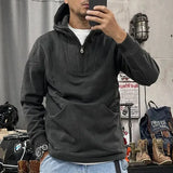Aidase mens outfits Sweatshirt For Men Hoodies Casual Male Clothes Aesthetic Solid Hooded Half Zip One Piece 90s Vintage Korean Style Low Price Emo