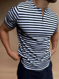 AIDASE  -  Casual Mens Striped T-shirts Summer Slim Fit Short Sleeve Pullover Tops New Fashion Zipper O-Neck Tee Shirts Men Streetwear aidase-shop