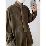 AIDASE  -  Loose Long Sve Letter Print irt Trendy Casual Outerwear for Men Autumn Winter Polyester Fiber Non-Ironed Youth Sle aidase-shop