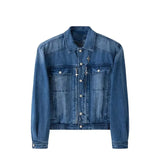 AIDASE  -  Man Clothing American Vintage Blue Denim Jacket Loose Outwear Men Wide Shoulder Short Jeans Coats Casual Pockets High Streetwear aidase-shop