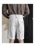 AIDASE  -  Summer Thin Naples Shorts Men British Style Paris Waist Buckle Button Straight  Knee Length Pants Vintage Business Casual Shorts aidase-shop